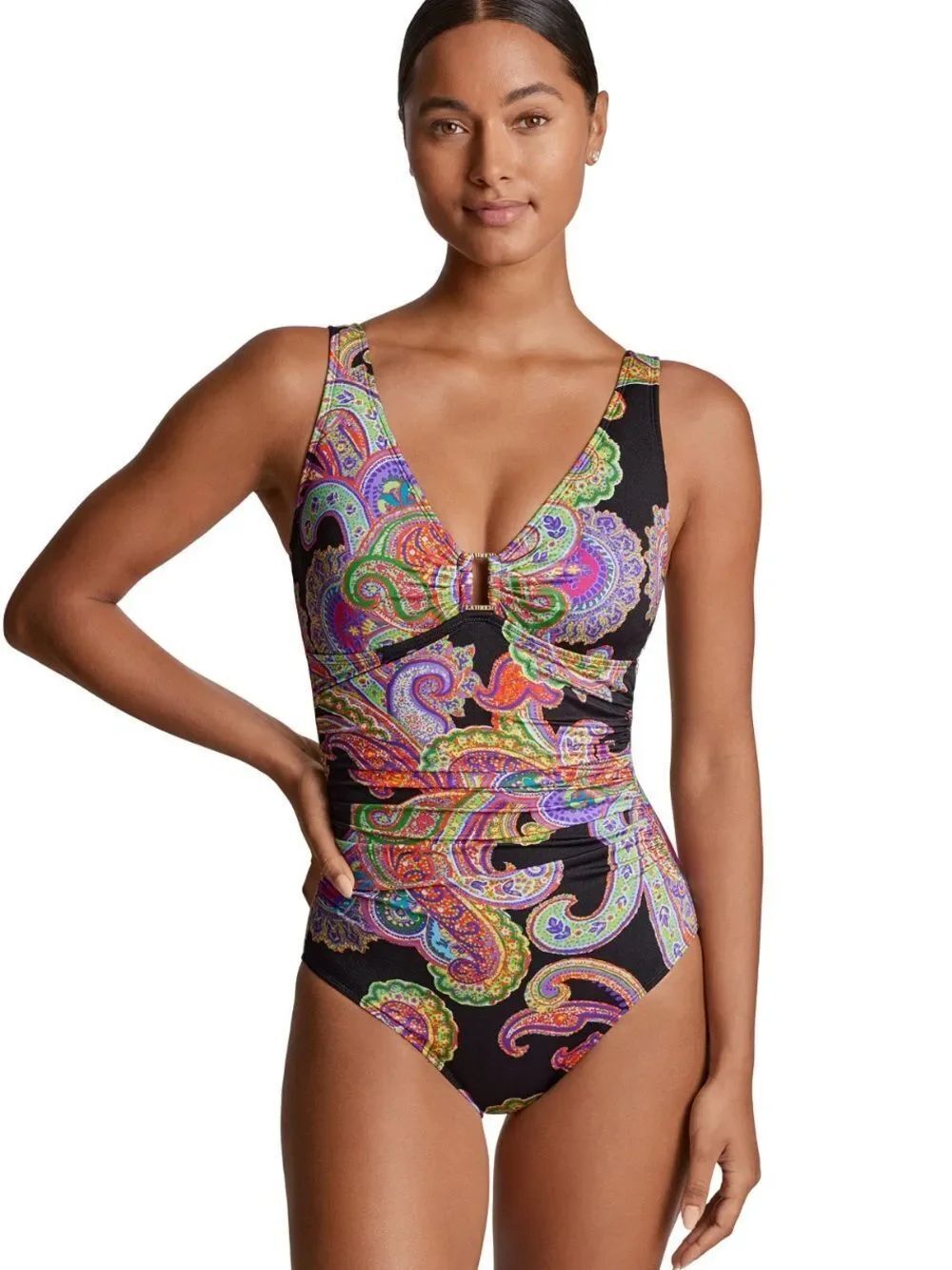 Lauren Ralph Lauren Black One-Piece Swimsuit with Multicolor Paisley